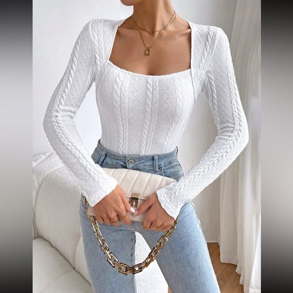 Square Neck Knit Bodysuit ❤️ - Picture 3 of 5